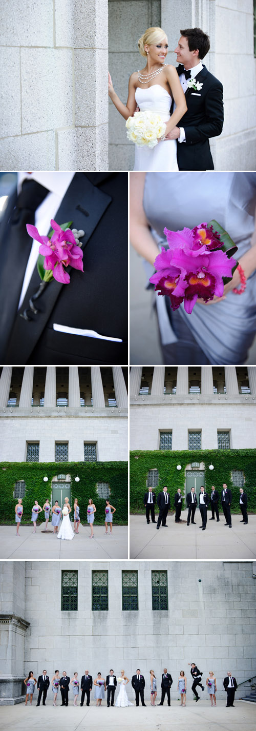 elegant Chicago wedding at Trump Tower, stylish wedding dress and bridal necklace, classic black tuxedo, wedding photos by Nakai Photography 