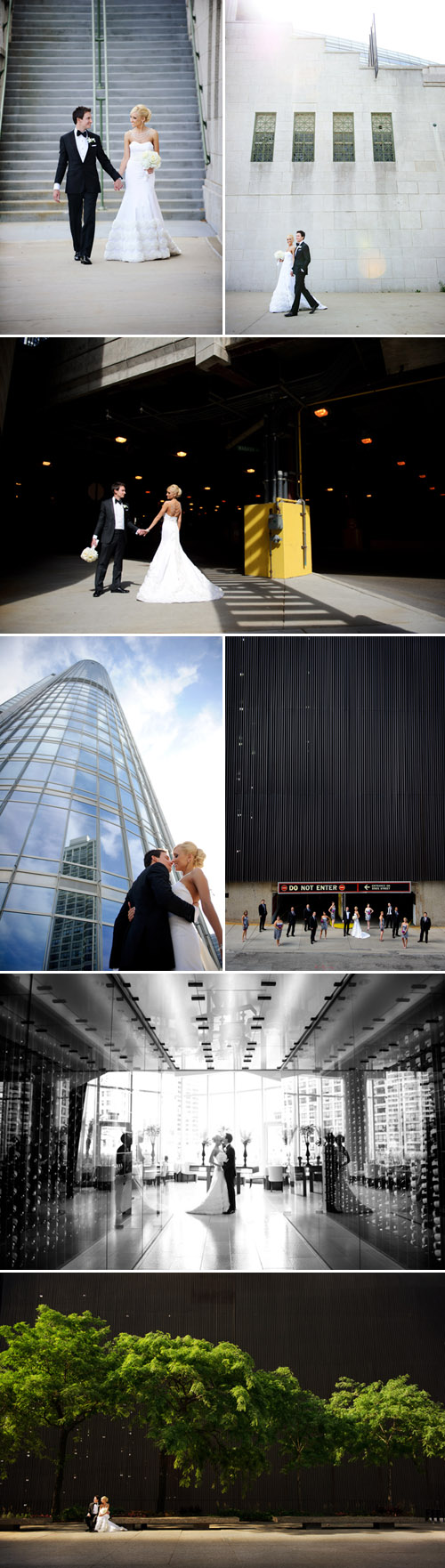 elegant Chicago wedding at Trump Tower, stylish wedding dress and bridal necklace, classic black tuxedo, wedding photos by Nakai Photography 