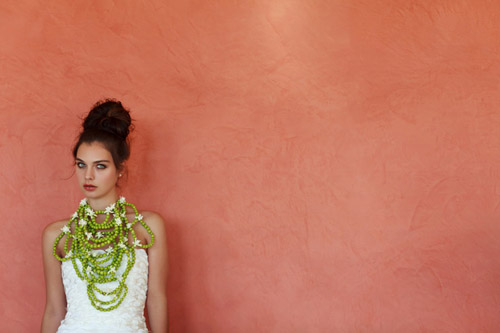 organic green hypericum berry necklace from Junebug Weddings Floral Fashion Report, designed by Eddie Zaratsian of tic tock Couture Florals, photography by Apertura
