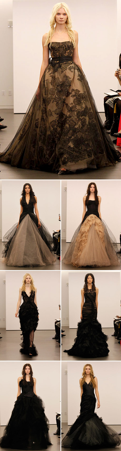 Vera Wang fall 2012 nude and black wedding dresses, photos via Brides.com