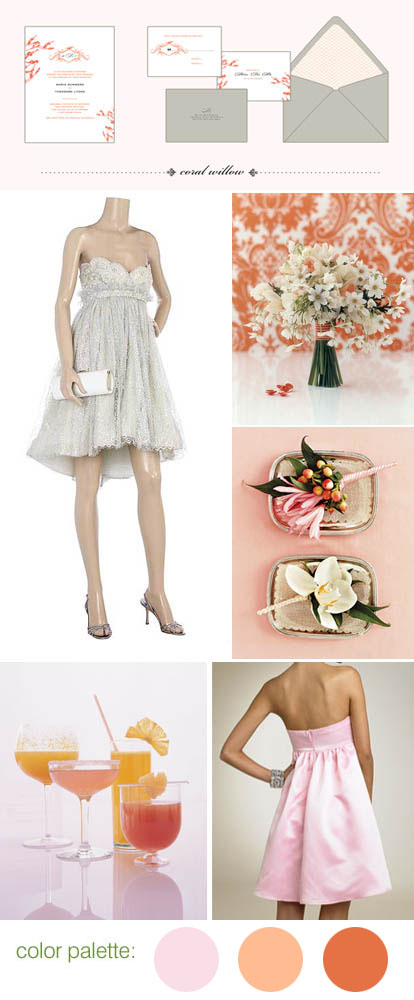 coral and pink wedding color palette and inspiration board