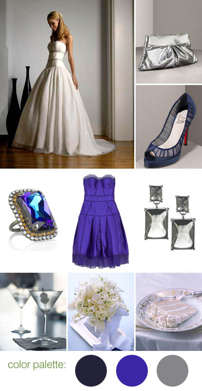 royal blue, navy blue, gray and silver wedding color palette and inspiration board