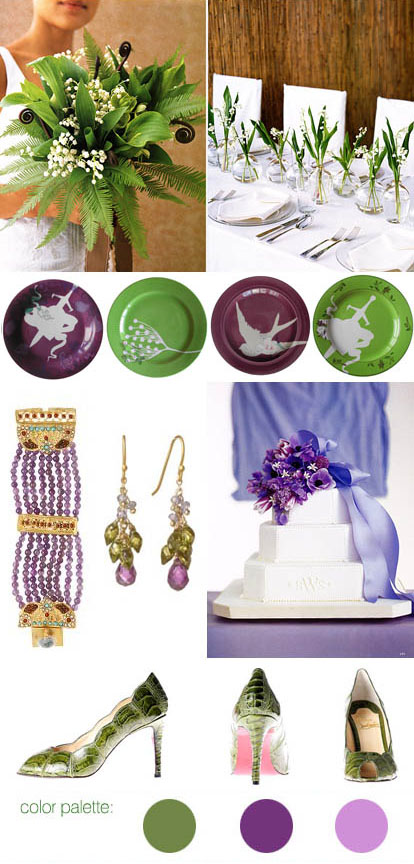 olive green, light purple and dark purple wedding color palette and inspiration board