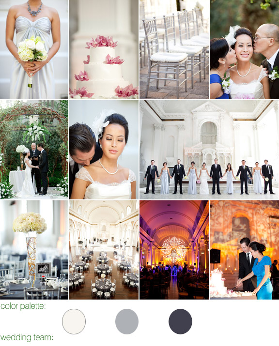 vibiana, los angeles ca - real wedding - photos by: caroline tran photography - color palette: silver, charcoal and cream