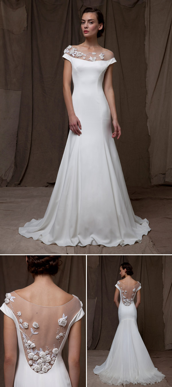 wedding dress trends – illusion neckline wedding dresses from fall 2014 bridal market | via junebugweddings.com