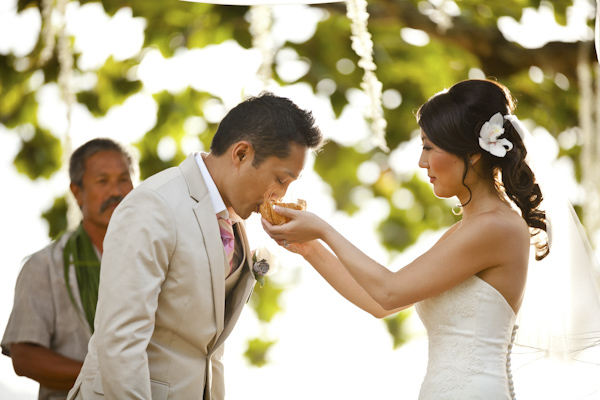 pink destination wedding in Hawaii at St Regis Princeville Resort, photos by Dmitri and Sandra Photography | via junebugweddings.com