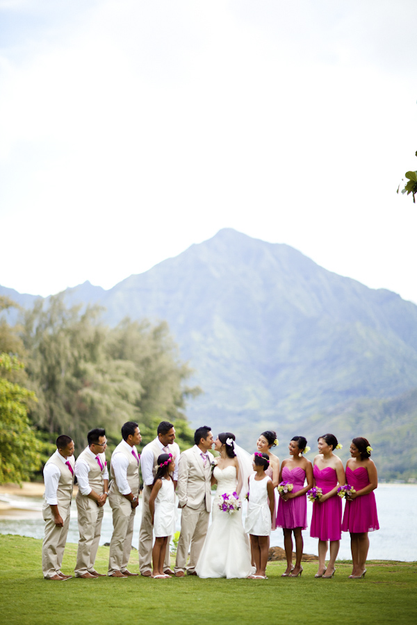 pink destination wedding in Hawaii at St Regis Princeville Resort, photos by Dmitri and Sandra Photography | via junebugweddings.com