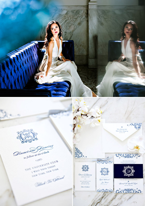 Modern blue and white wedding style inspiration from Junebug's new Fashion Report - photos by Chelsea Patricia and Junebug Weddings