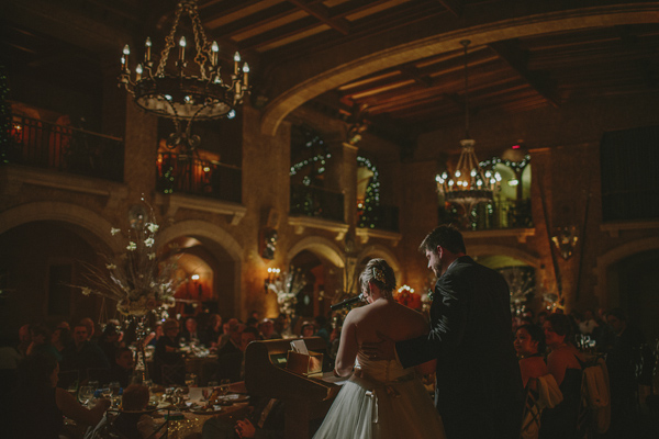 white and gold winter wedding at Fairmont Banff Springs, photo by Gabe McClintock | via junebugweddings.com