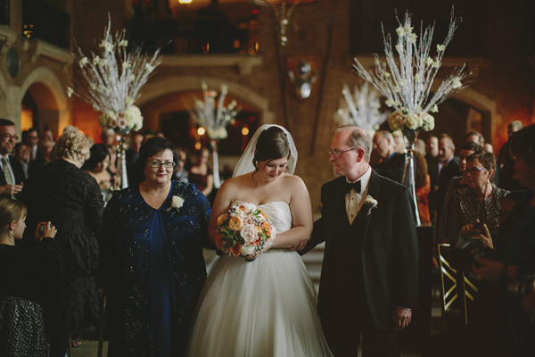 white and gold winter wedding at Fairmont Banff Springs, photo by Gabe McClintock | via junebugweddings.com