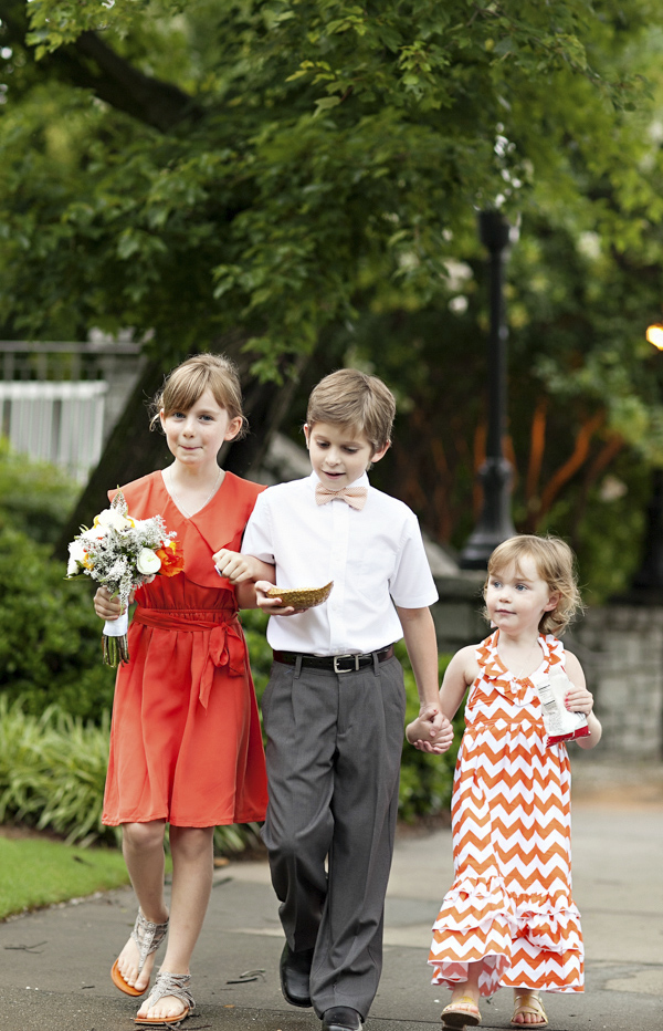 bright yellow and orange summer wedding in Atlanta, photo by Paperlily Photography | via junebugweddings.com