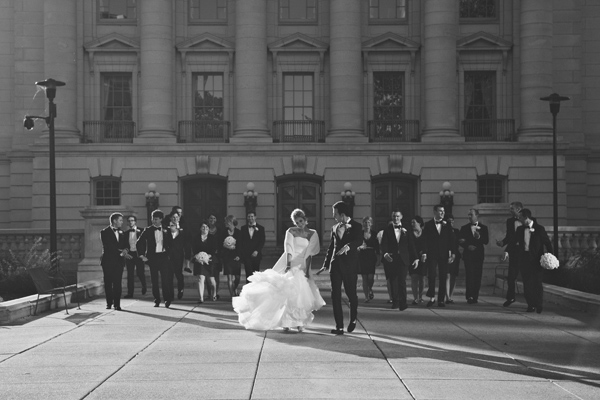 modern elegant gold and black wedding at Legend at Bergamont, photo by DWJohnson Studio | via junebugweddings.com