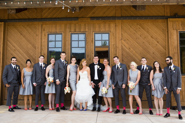 peach, coral, grey wedding at Swiftwater Cellars, photo by La Vie Photography | via junebugweddings.com