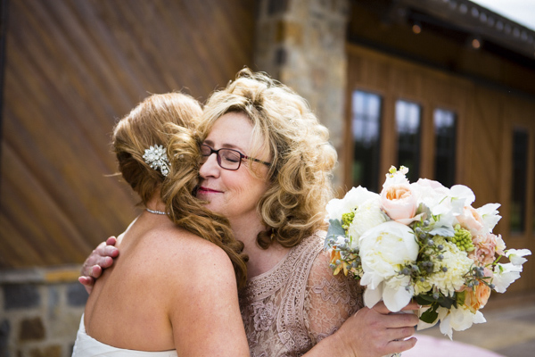 peach, coral, grey wedding at Swiftwater Cellars, photo by La Vie Photography | via junebugweddings.com