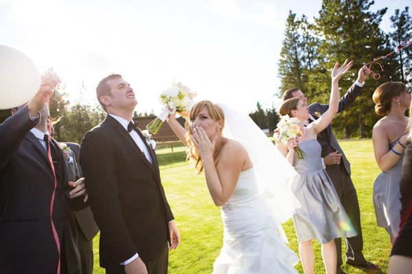 peach, coral, grey wedding at Swiftwater Cellars, photo by La Vie Photography | via junebugweddings.com