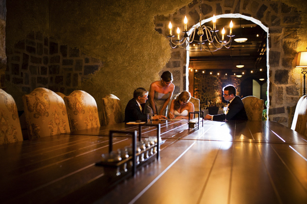 peach, coral, grey wedding at Swiftwater Cellars, photo by La Vie Photography | via junebugweddings.com