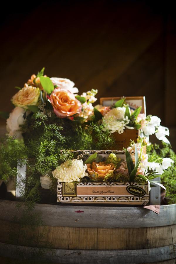 peach, coral, grey wedding at Swiftwater Cellars, photo by La Vie Photography | via junebugweddings.com