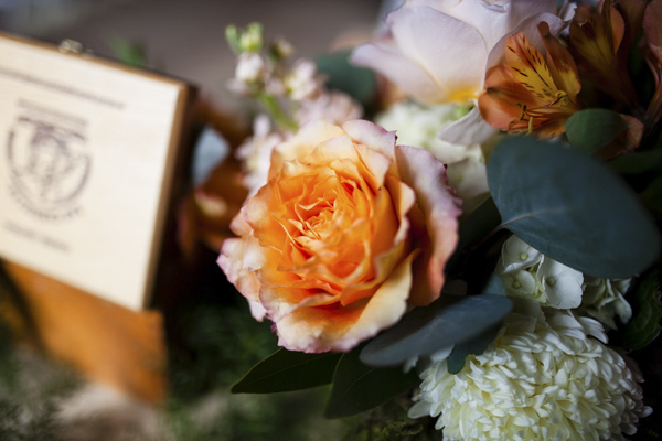 peach, coral, grey wedding at Swiftwater Cellars, photo by La Vie Photography | via junebugweddings.com