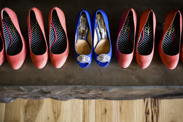 peach, coral, grey wedding at Swiftwater Cellars, photo by La Vie Photography | via junebugweddings.com