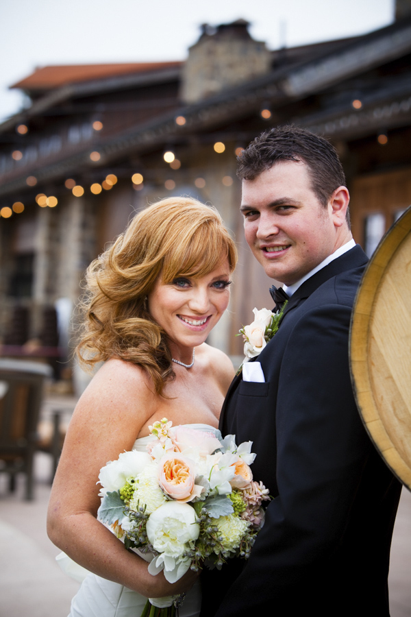 peach, coral, grey wedding at Swiftwater Cellars, photo by La Vie Photography | via junebugweddings.com