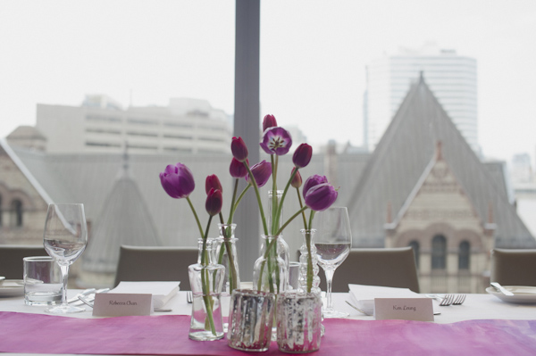 pink and purple wedding in Toronto at Arcadian Loft, photo by Aron Goss Photography | via junebugweddings.com