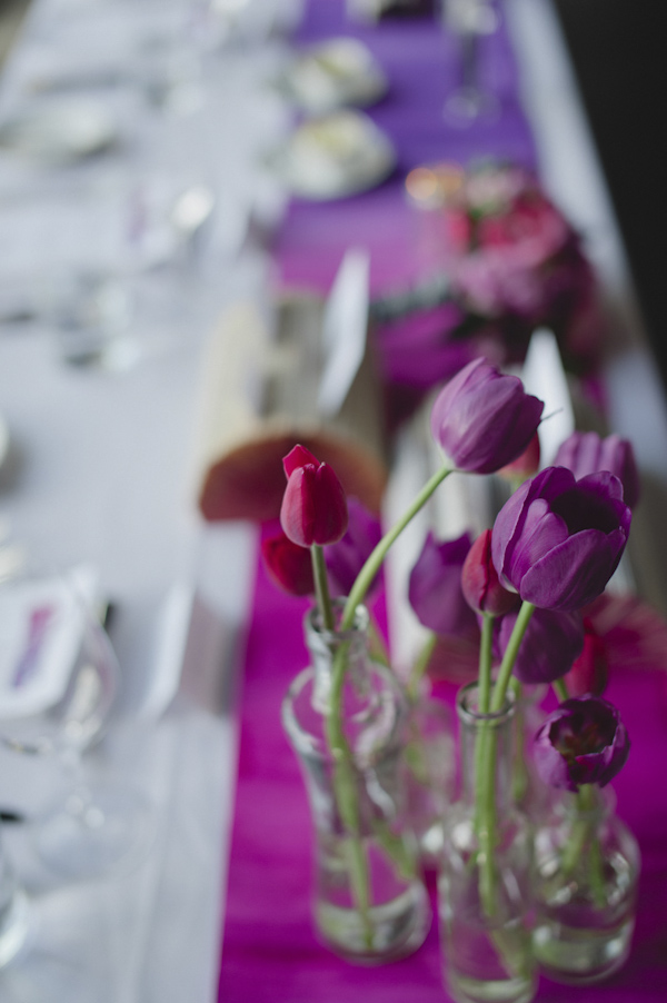 pink and purple wedding in Toronto at Arcadian Loft, photo by Aron Goss Photography | via junebugweddings.com