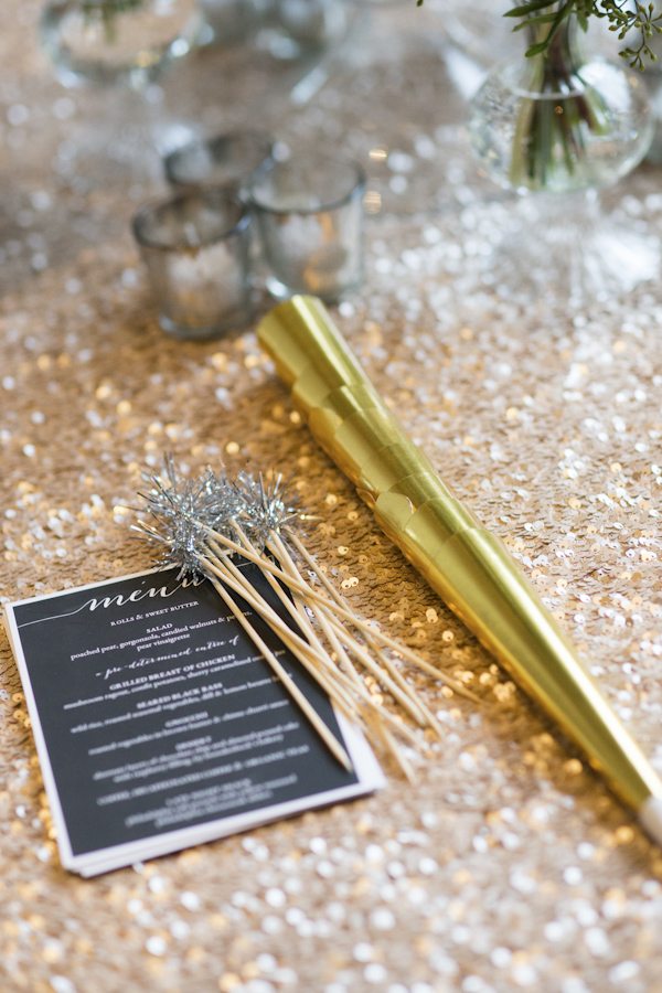 black, white, gold and silver New Year's Eve wedding, photos by Asya Photography | via junebugweddings.com