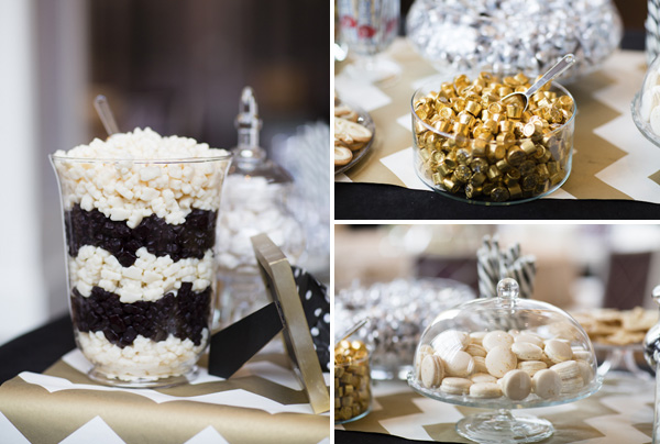 black, white, gold and silver New Year's Eve wedding, photos by Asya Photography | via junebugweddings.com