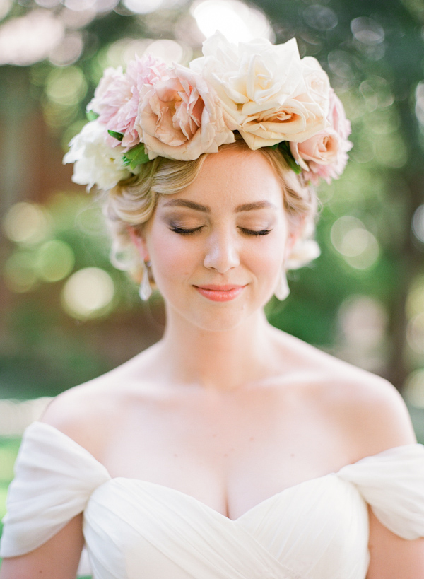 floral crown bridal style with photos from Taylor Lord Photography | via junebugweddings.com