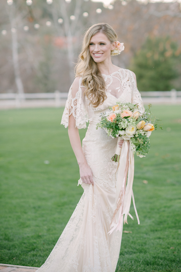 lovely peach and cream wedding inspiration photo shoot from Peony & Plum, photo by Krista Mason | via junebugweddings.com