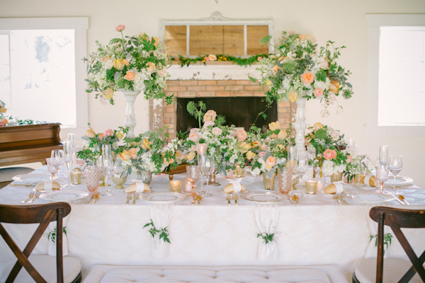 lovely peach and cream wedding inspiration photo shoot from Peony & Plum, photo by Krista Mason | via junebugweddings.com