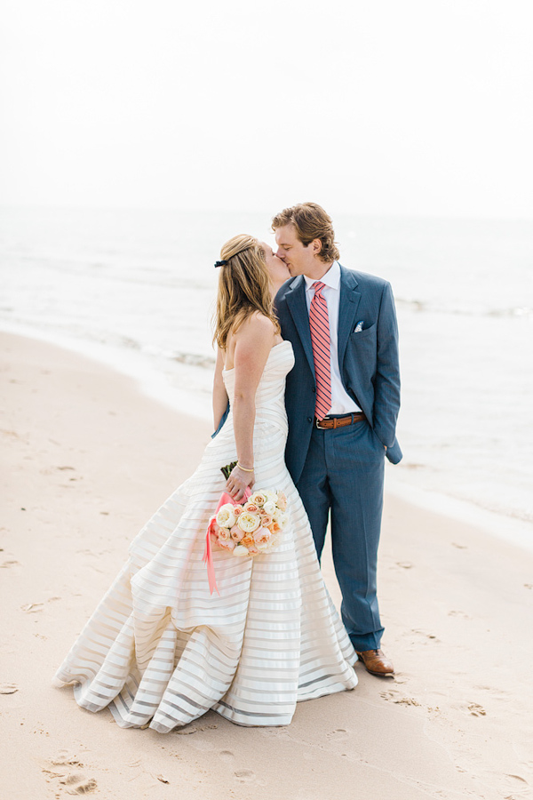 coral and navy nautical wedding on Lake Michigan, photo by Harrison Studio | via junebugweddings.com