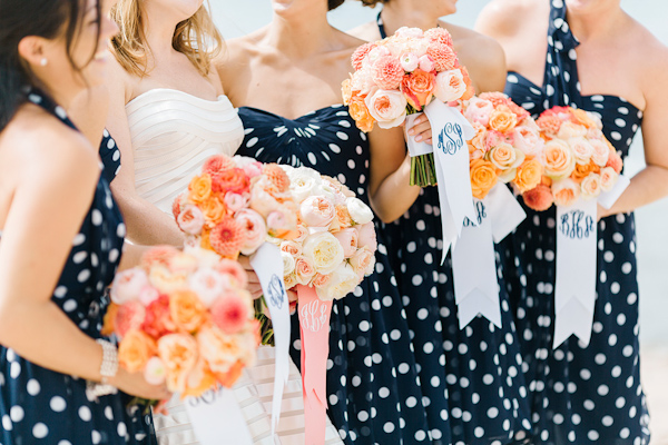 coral and navy nautical wedding on Lake Michigan, photo by Harrison Studio | via junebugweddings.com