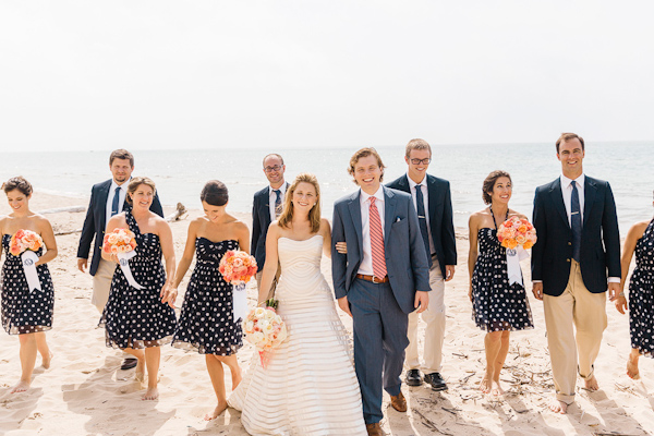 coral and navy nautical wedding on Lake Michigan, photo by Harrison Studio | via junebugweddings.com