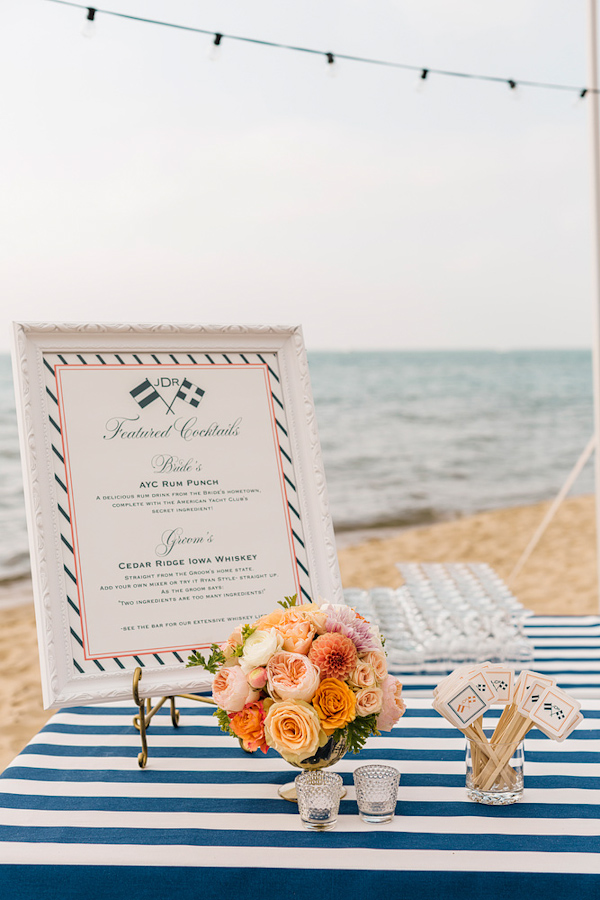 coral and navy nautical wedding on Lake Michigan, photo by Harrison Studio | via junebugweddings.com