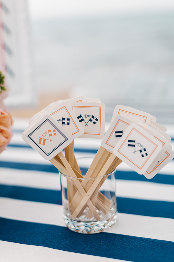 coral and navy nautical wedding on Lake Michigan, photo by Harrison Studio | via junebugweddings.com