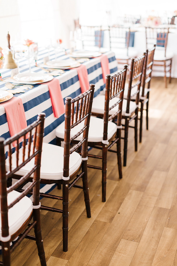 coral and navy nautical wedding on Lake Michigan, photo by Harrison Studio | via junebugweddings.com