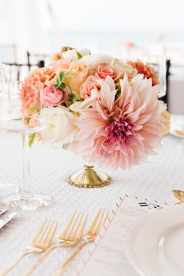 coral and navy nautical wedding on Lake Michigan, photo by Harrison Studio | via junebugweddings.com