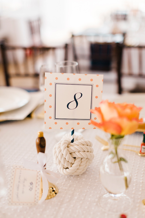 coral and navy nautical wedding on Lake Michigan, photo by Harrison Studio | via junebugweddings.com