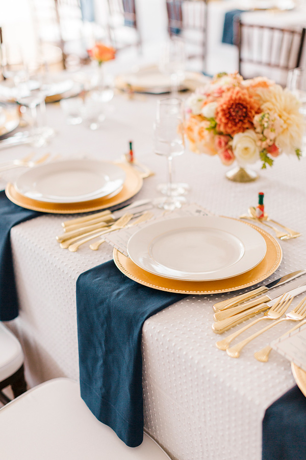 coral and navy nautical wedding on Lake Michigan, photo by Harrison Studio | via junebugweddings.com