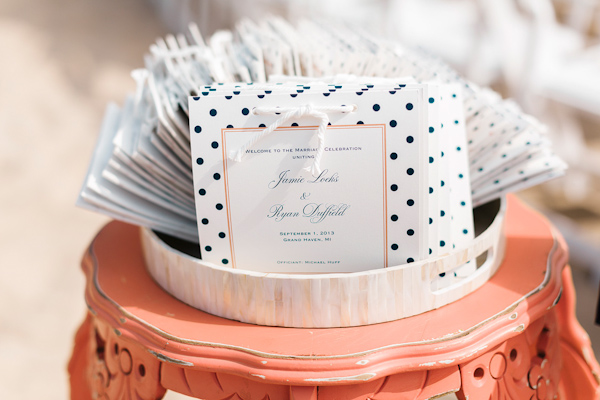 coral and navy nautical wedding on Lake Michigan, photo by Harrison Studio | via junebugweddings.com