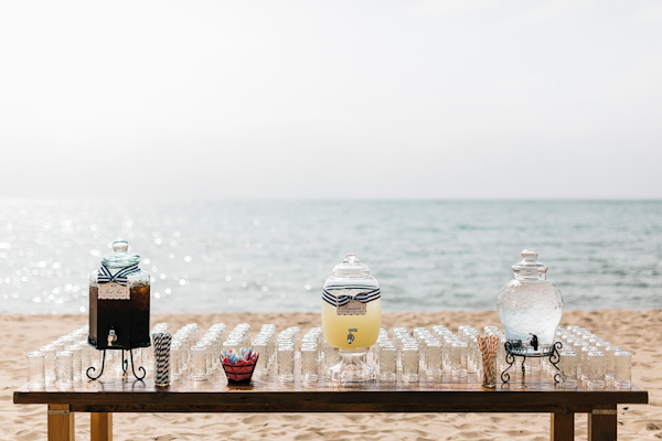 coral and navy nautical wedding on Lake Michigan, photo by Harrison Studio | via junebugweddings.com