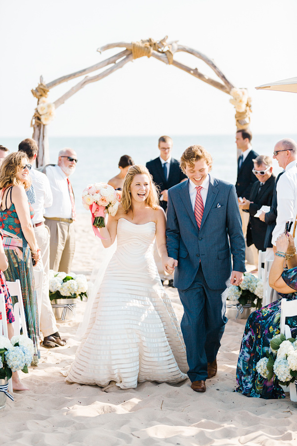 coral and navy nautical wedding on Lake Michigan, photo by Harrison Studio | via junebugweddings.com