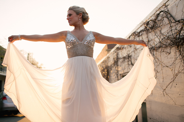 glittery gold bridal style, photo by Stark Photography | via junebugweddings.com