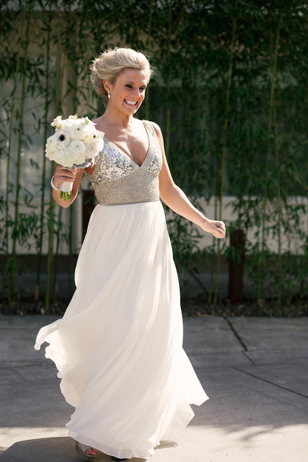 glittery gold bridal style, photo by Stark Photography | via junebugweddings.com