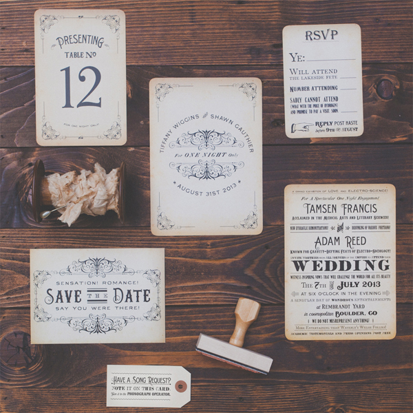 Steamside wedding invitation suite from Royal Steamline | via junebugweddings.com