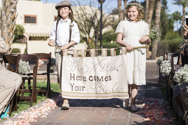 here come's the bride banner, photo by Rachel Solomon | via junebugweddings.com