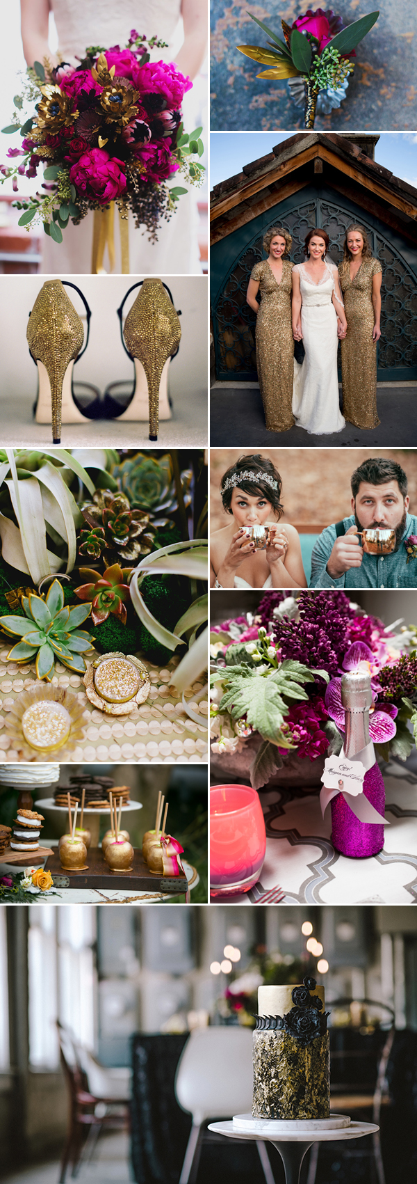 magenta and gold wedding color palette inspiration board | via junebugweddings.com