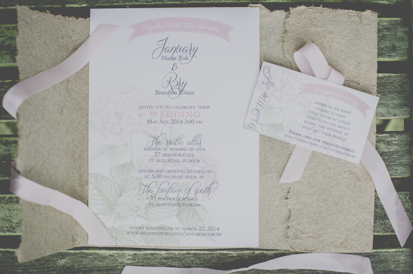 blush and mint wedding invitations, photo by Still55 Photography | via junebugweddings.com