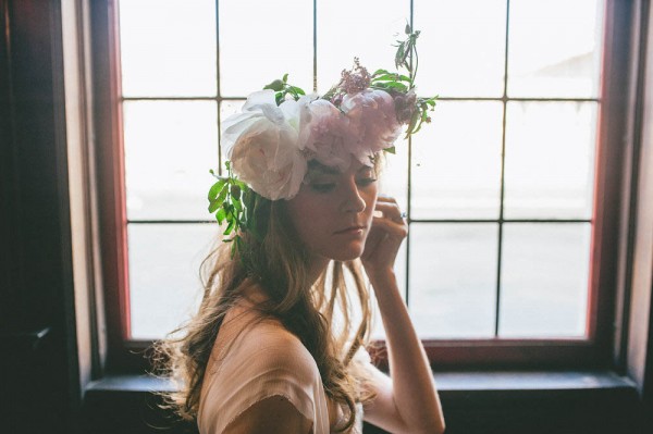 flower crown with light pink peonies